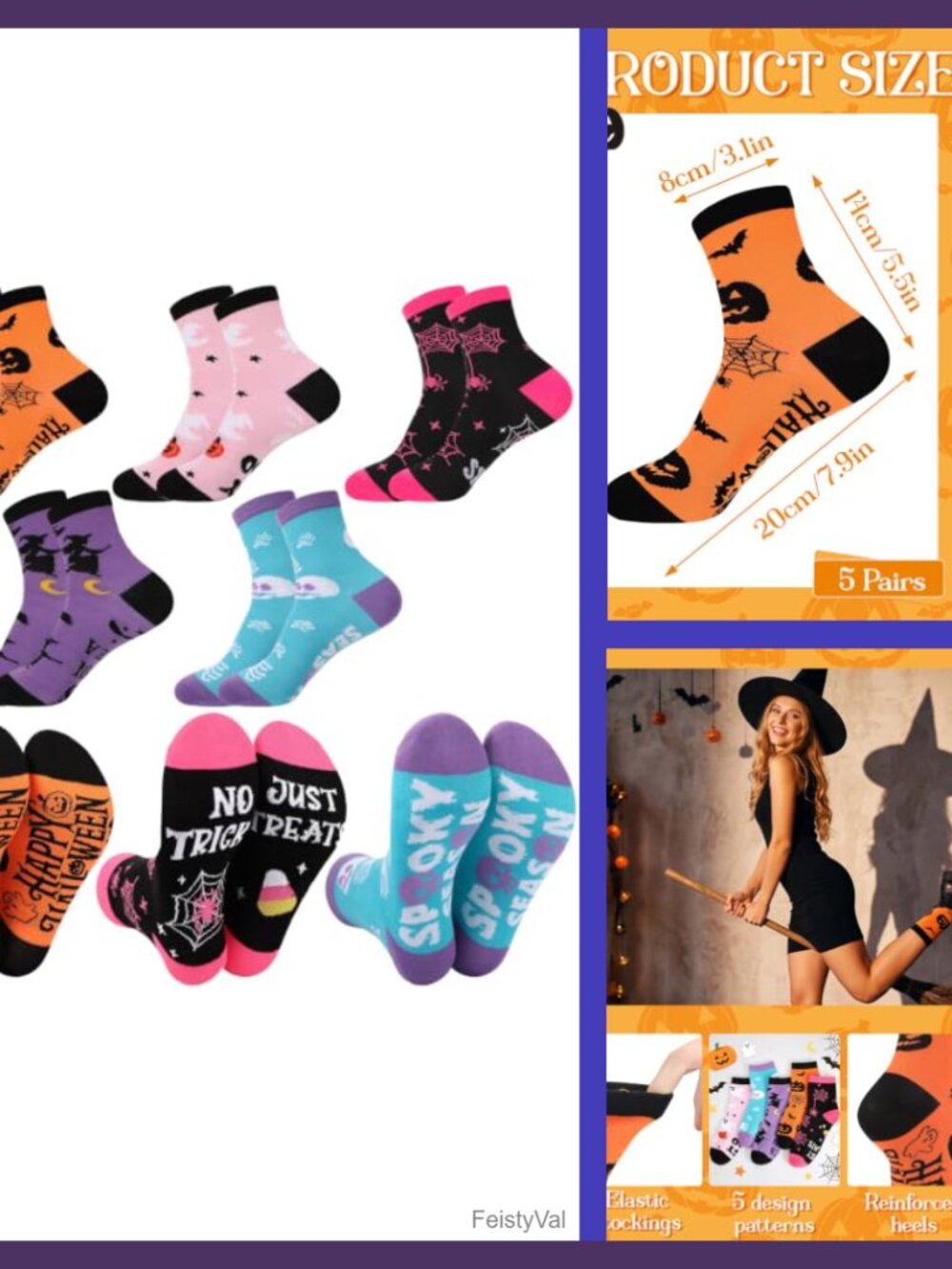 5 Pairs Halloween Crew Socks Women Cotton Blend One Size Fits Most